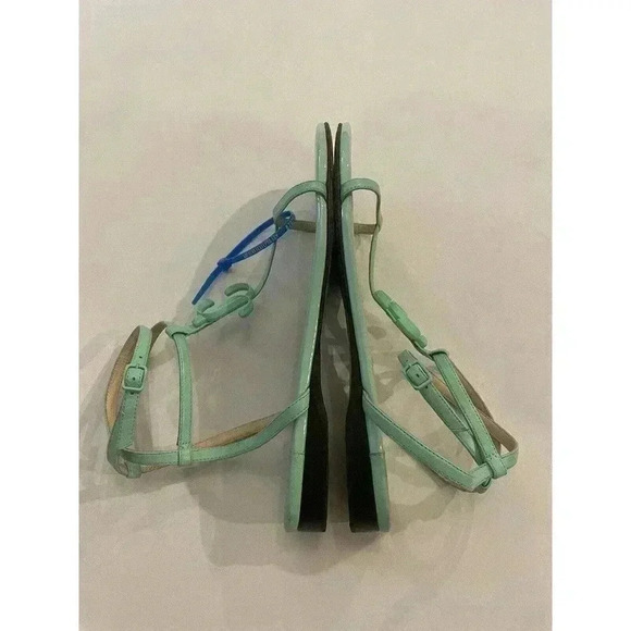 JIMMY CHOO Alodie Flat Nappa Patent Leather Sandals T Strap Logo Mint Green 9 39 - Picture 7 of 16